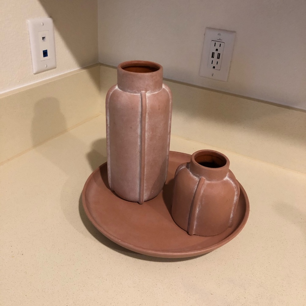 Project 62 Terra Cotta Vase Platter Set New